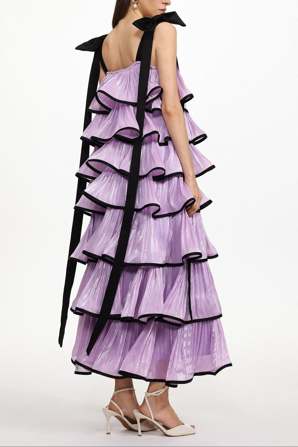 Uareni Bow Strap Pleated Organza Maxi Dress
