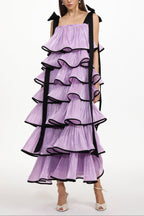 Uareni Bow Strap Pleated Organza Maxi Dress