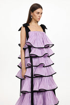 Uareni Bow Strap Pleated Organza Maxi Dress