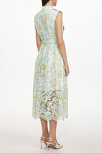 Viya geen Sleeveless Floral Print Lace Midi Dress