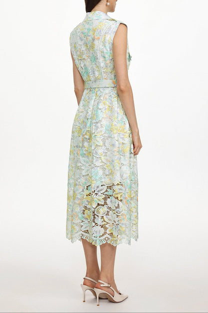 Viya geen Sleeveless Floral Print Lace Midi Dress