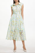 Viya geen Sleeveless Floral Print Lace Midi Dress