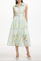 Viya geen Sleeveless Floral Print Lace Midi Dress
