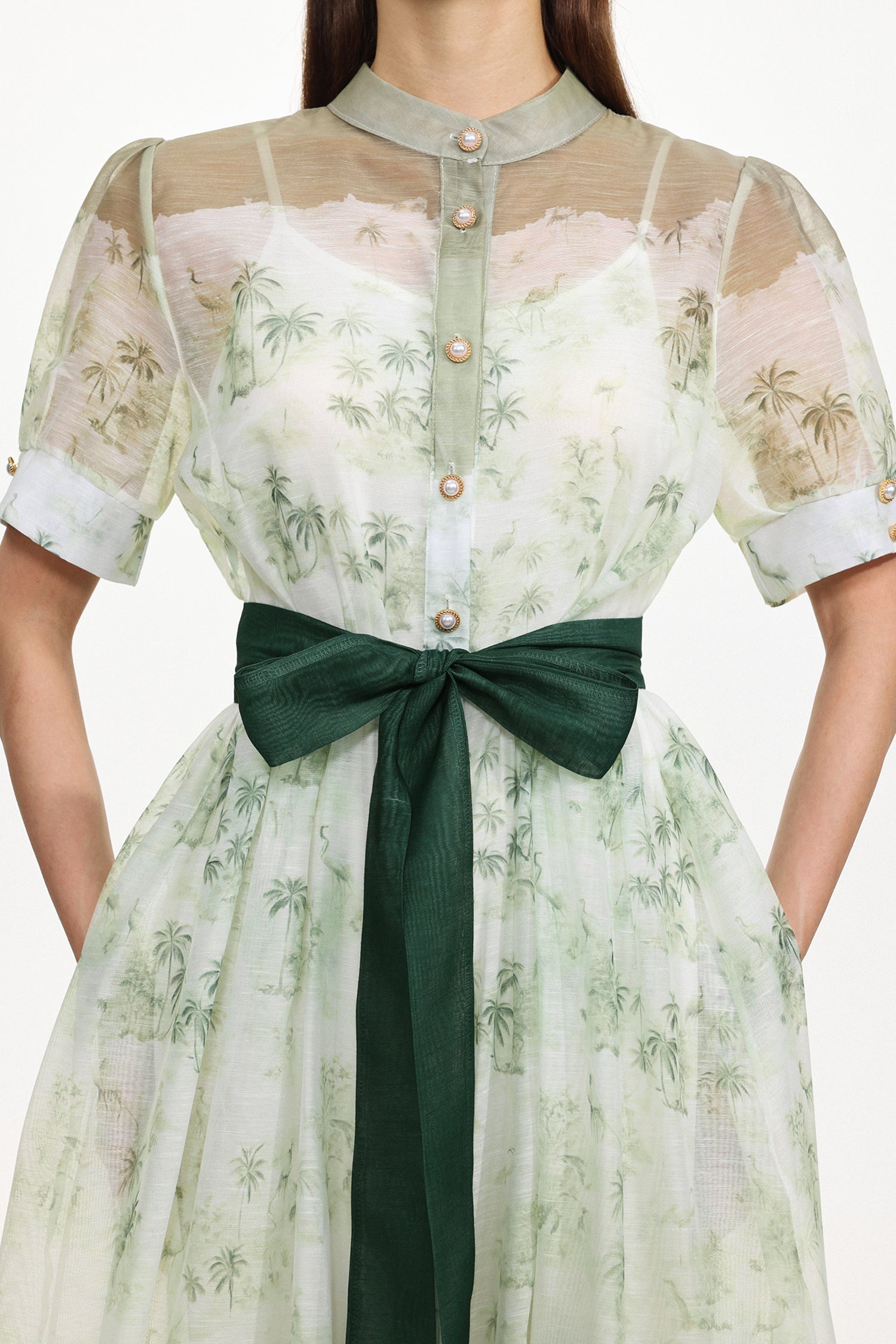 Vilane Green Short Sleeve Floral Print Woven Maxi Dress