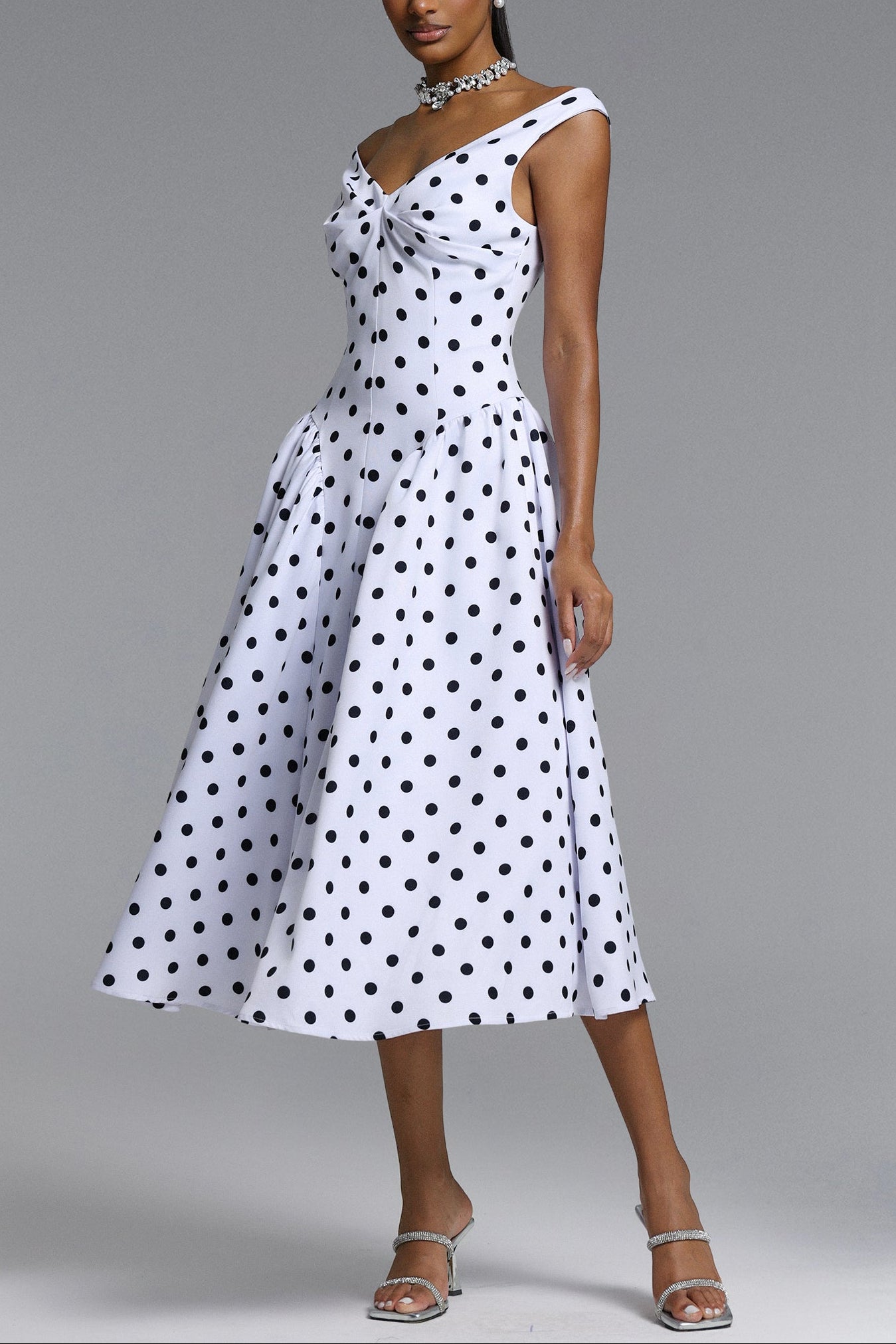 Flowering Girl Women Raidah Polka Dot Sleeveless Pleated Midi Dress