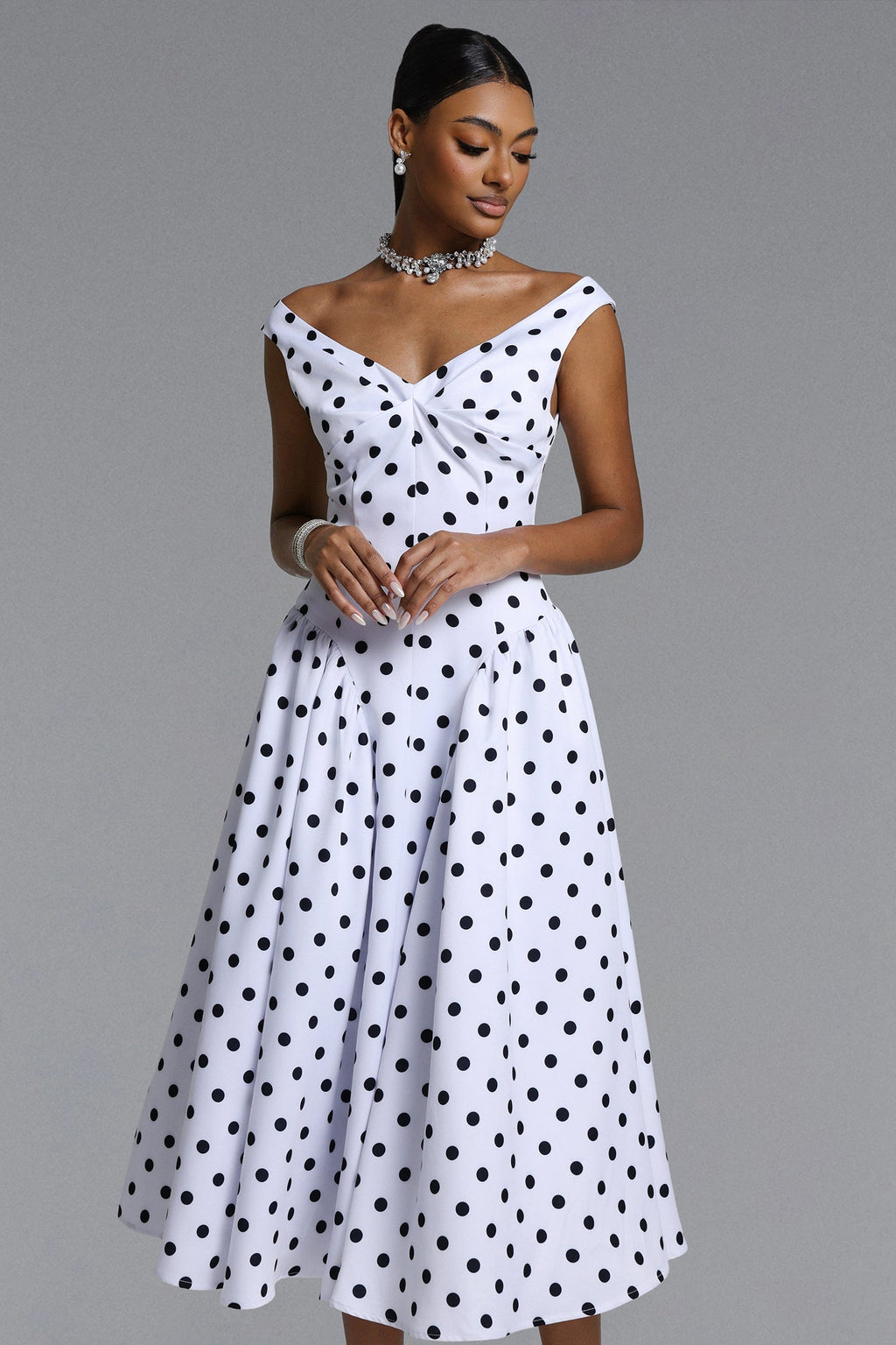 Flowering Girl Women Raidah Polka Dot Sleeveless Pleated Midi Dress