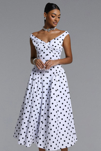 Raidah  Polka Dot Sleeveless Pleated Midi Dress