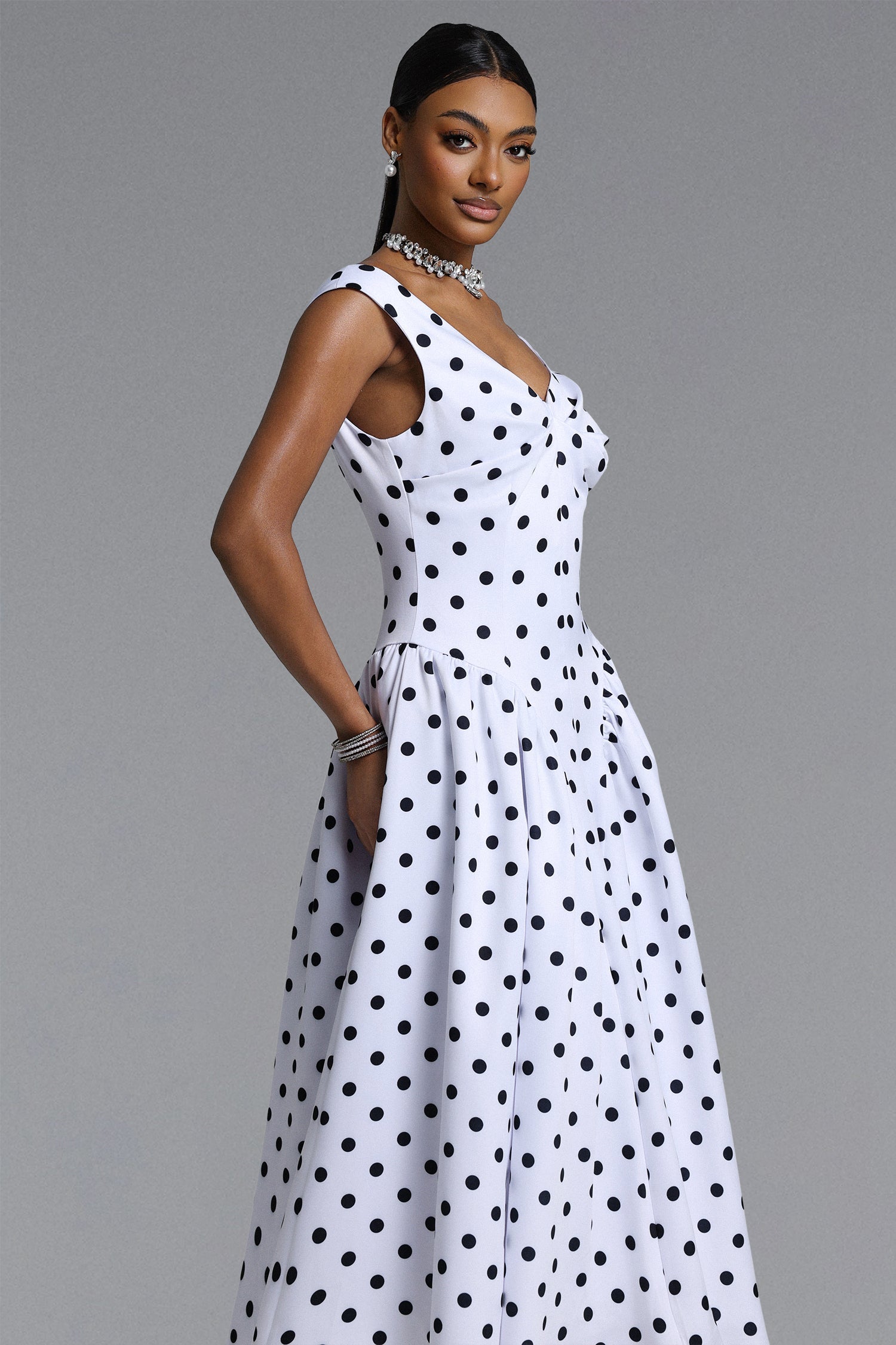 Flowering Girl Women Raidah Polka Dot Sleeveless Pleated Midi Dress
