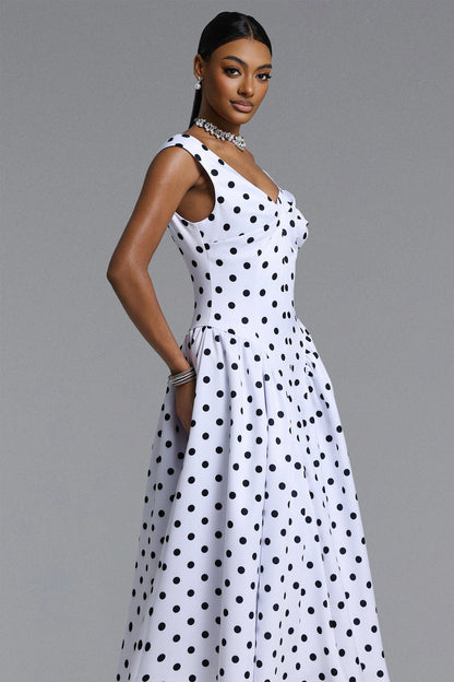 Raidah  Polka Dot Sleeveless Pleated Midi Dress