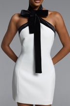 Veren Halter Bow Detailed Contrast Mini Dress