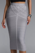Flowering Girl Women Geometric Strap Bandage Midi Pencil Skirt