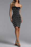 Flowering Girl Women Strapless Pearl Rhinestone Cluster Bodycon Mini Dress