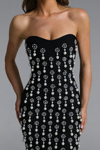 Flowering Girl Women Strapless Pearl Rhinestone Cluster Bodycon Mini Dress