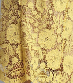 Flowering Girl Women Lemon Yellow Floral Lace Peplum Midi Dress with Lapel Collar & Crystal Buttons