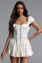 Flowering Girl Women Huresa Short Sleeve Bow Woven Mini Dress