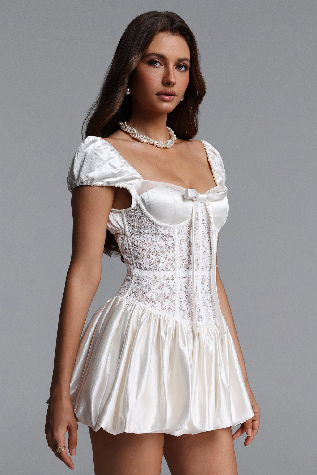 Flowering Girl Women Huresa Short Sleeve Bow Woven Mini Dress