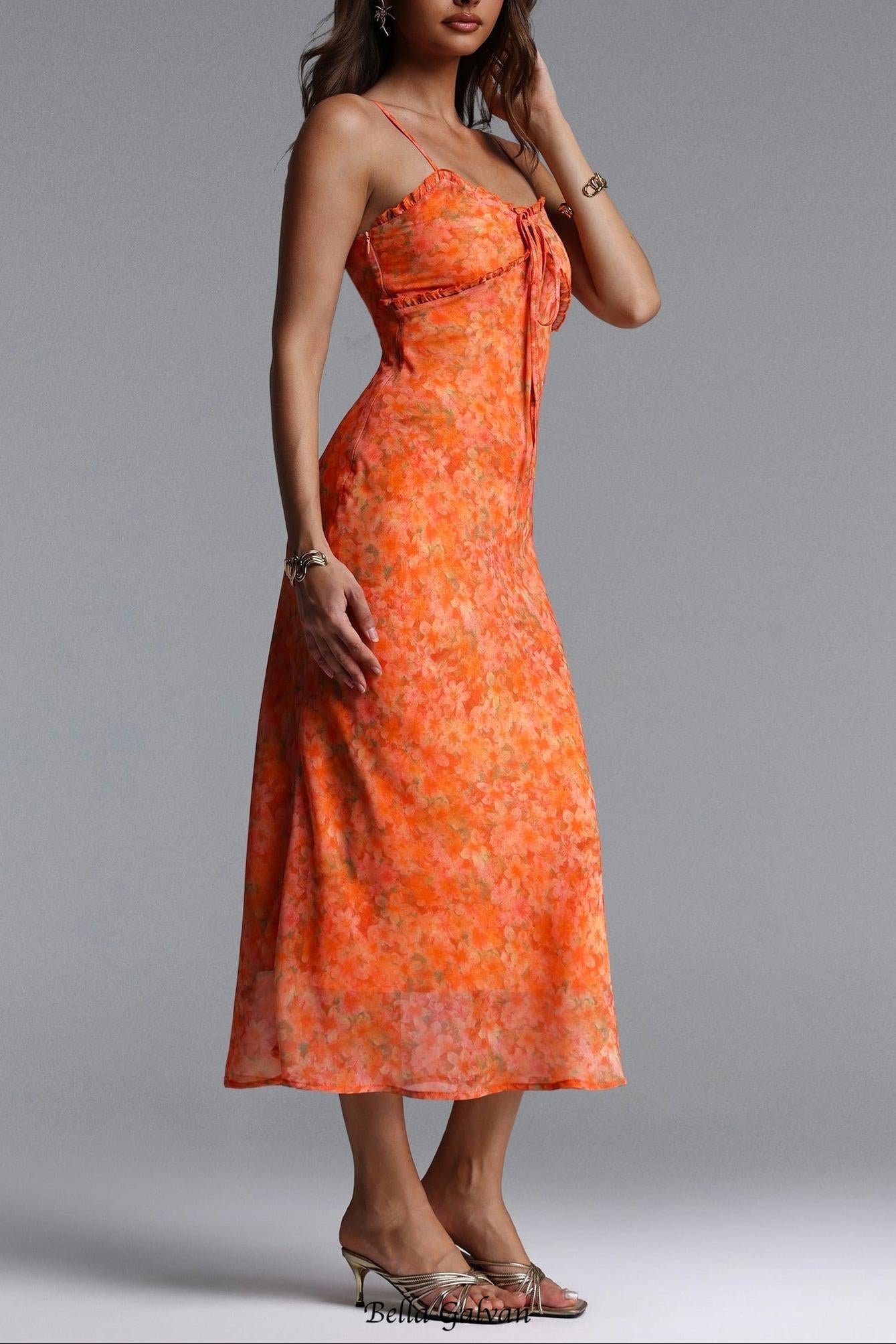 Flowering Girl Women Ienee Sleeveless Ruffle Floral Print Woven Maxi Dress