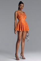 Flowering Girl Women louise Crochet Embroidered mini dress - orange