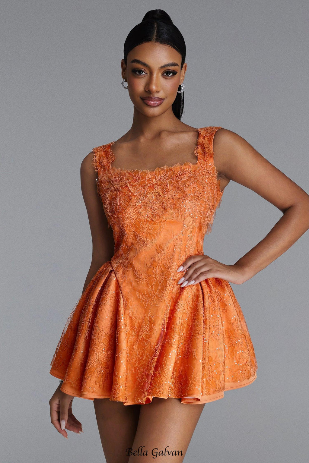 Flowering Girl Women louise Crochet Embroidered mini dress - orange