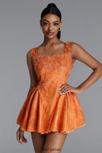 Flowering Girl Women louise Crochet Embroidered mini dress - orange