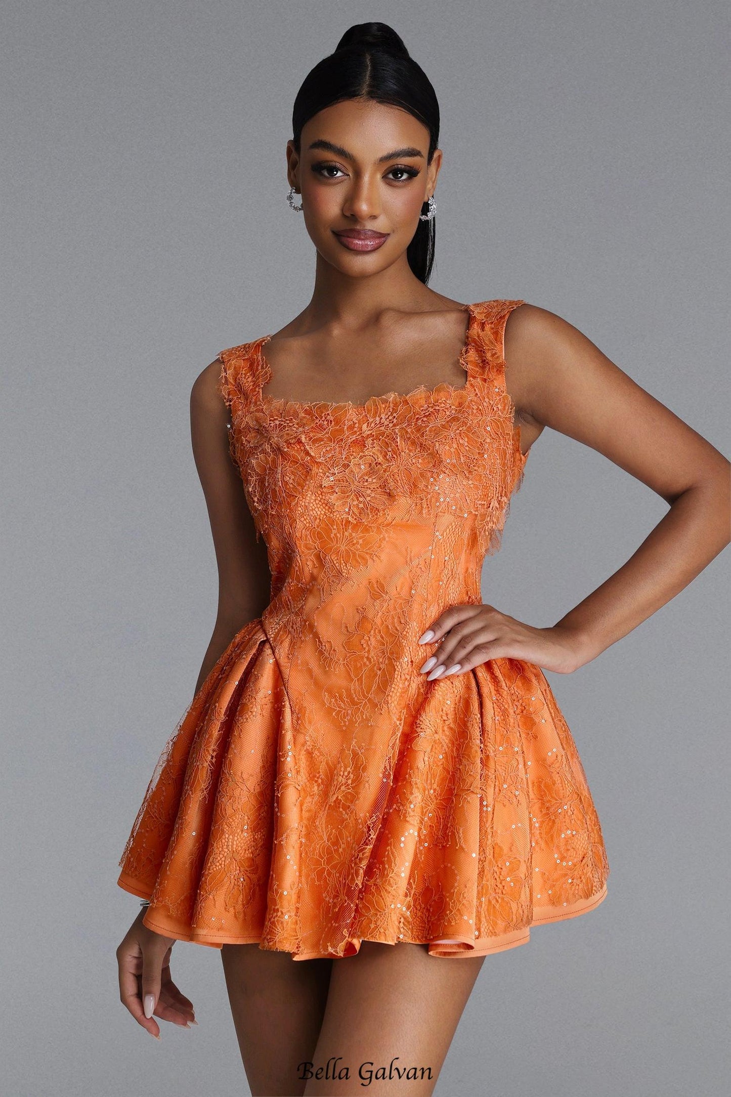 louise Crochet Embroidered mini dress - orange