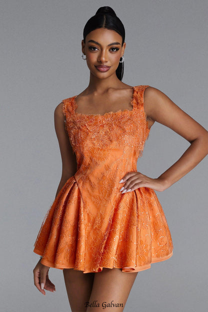 louise Crochet Embroidered mini dress - orange