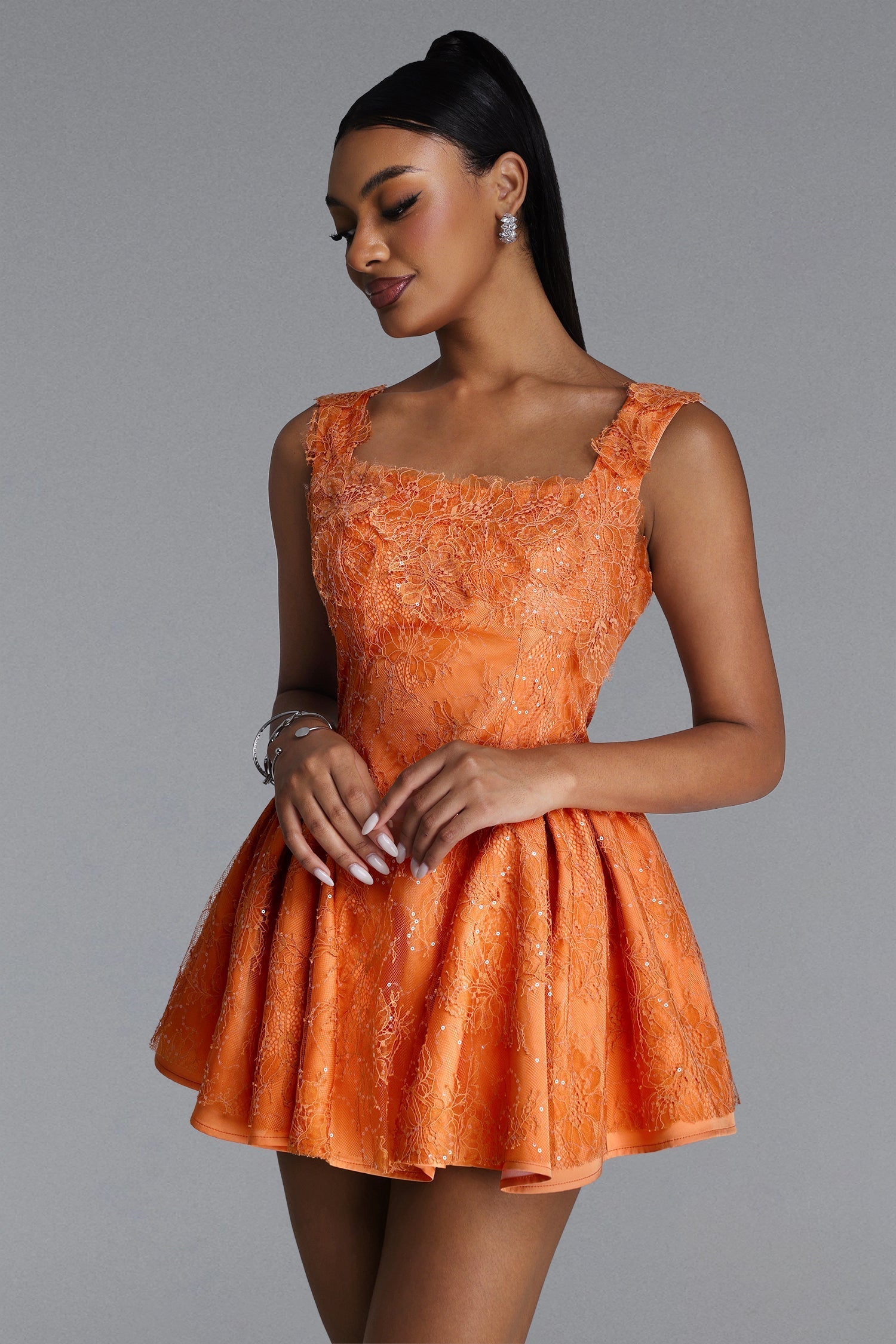 Flowering Girl Women louise Crochet Embroidered mini dress - orange