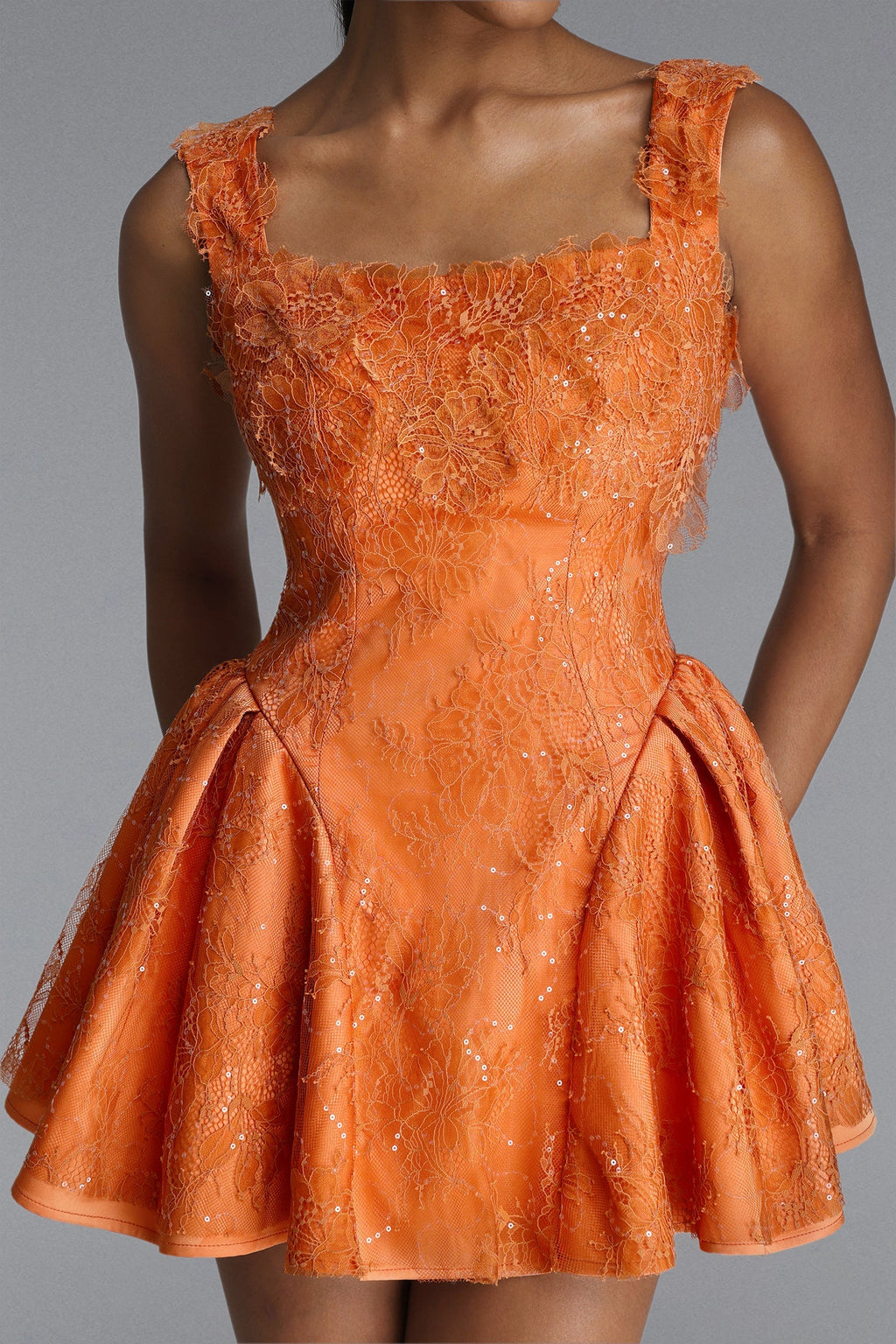 Flowering Girl Women louise Crochet Embroidered mini dress - orange