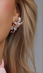 Flowering Girl Women Metallic Wavy Petal Flower Stud Earrings