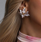 Flowering Girl Women Metallic Wavy Petal Flower Stud Earrings