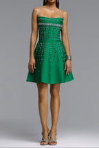 Flowering Girl Women Strapless Rhinestone Pearl A-Line Mini Dress
