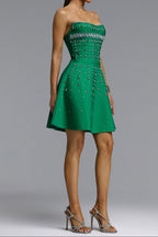 Flowering Girl Women Strapless Rhinestone Pearl A-Line Mini Dress