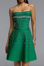 Flowering Girl Women Strapless Rhinestone Pearl A-Line Mini Dress