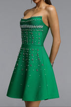 Flowering Girl Women Strapless Rhinestone Pearl A-Line Mini Dress