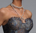 Flowering Girl Women Multi-Layer Pearl Cross Rhinestone Stacked Necklace Set