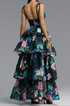 Flowering Girl Women Tropical Floral Cutout High Low Tiered Maxi Dress