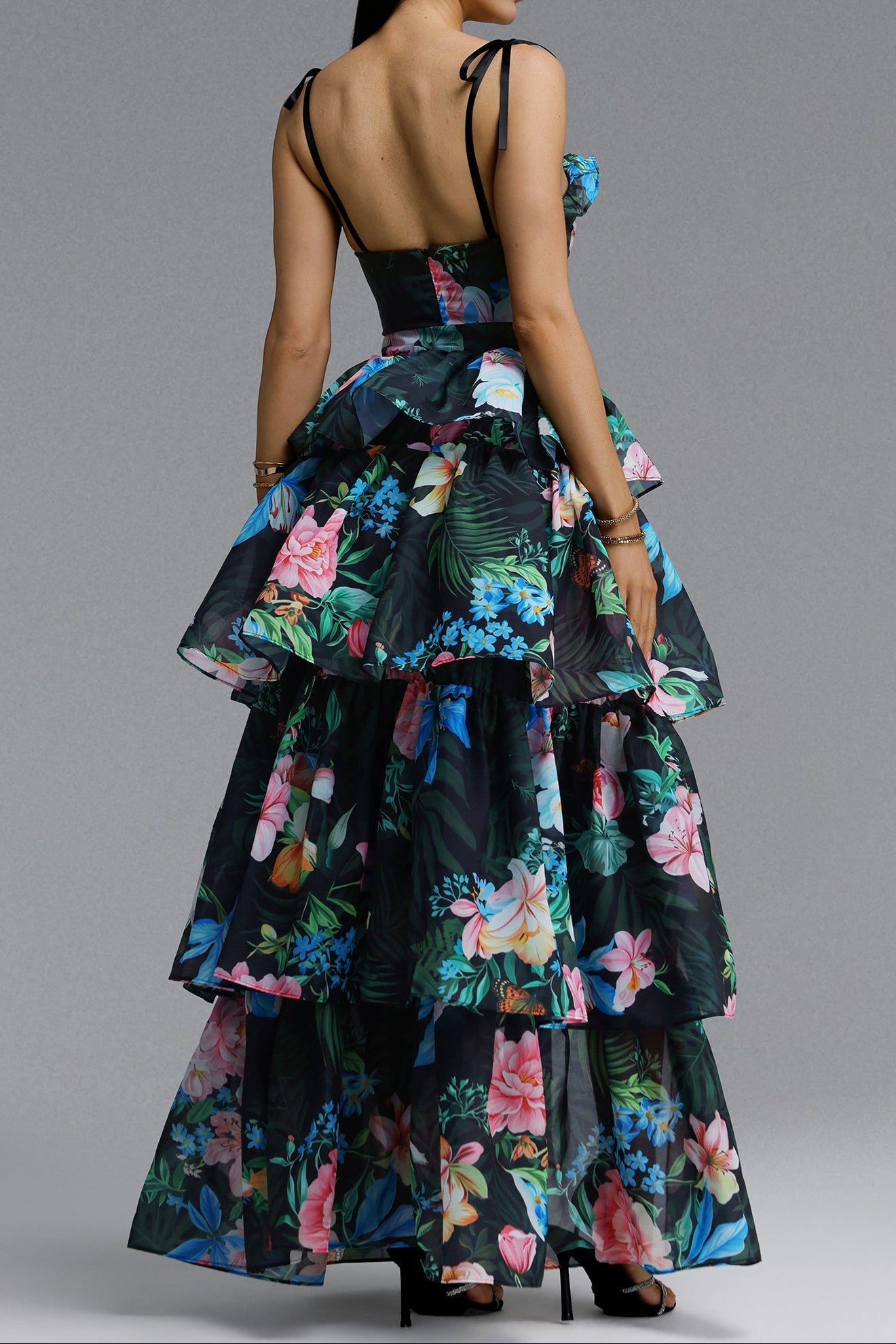 Flowering Girl Women Tropical Floral Cutout High Low Tiered Maxi Dress