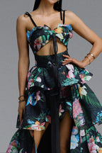 Flowering Girl Women Tropical Floral Cutout High Low Tiered Maxi Dress