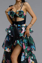 Flowering Girl Women Tropical Floral Cutout High Low Tiered Maxi Dress