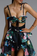 Flowering Girl Women Tropical Floral Cutout High Low Tiered Maxi Dress