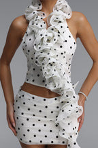 Flowering Girl Women Polka Dot Ruffle Halter Crop Top & Mini Skirt Two Piece Set