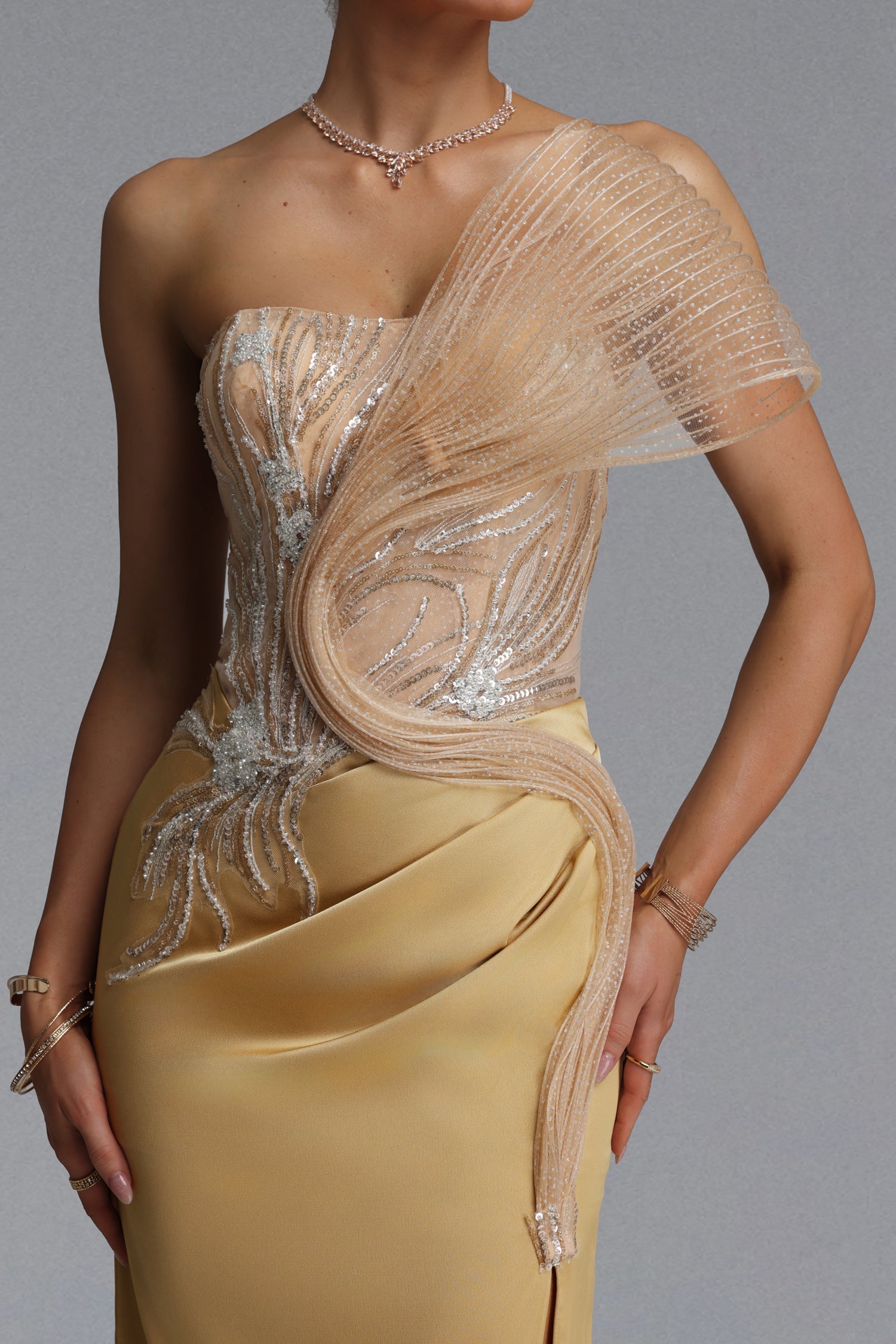 Flowering Girl Women Strapless Rhinestone Mesh Ruffle Satin Mermaid Evening Gown