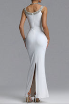 Flowering Girl Women Rhinestone Trim Corset Draped Mermaid Maxi Dress