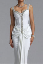 Flowering Girl Women Rhinestone Trim Corset Draped Mermaid Maxi Dress