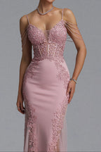 Flowering Girl Women Beaded Fringe Strap Lace Corset Mermaid Tulle Evening Gown