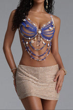 Flowering Girl Women Ocean Shell Pearl Bead Halter Body Chain Top