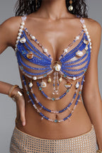 Flowering Girl Women Ocean Shell Pearl Bead Halter Body Chain Top