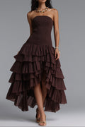 Flowering Girl Women Strapless Smocked Tiered High Low Midi Dress