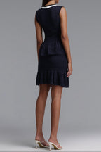 Flowering Girl Women V-Neck Bow Lace Knit Peplum Top &amp; Ruffle Hem Mini Skirt Two Piece Set