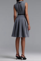 Flowering Girl Women Collared Sleeveless Belted Pleated Midi Shirt Dress